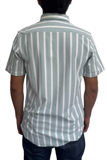 Mint Green Textured Shirt with White Stripes