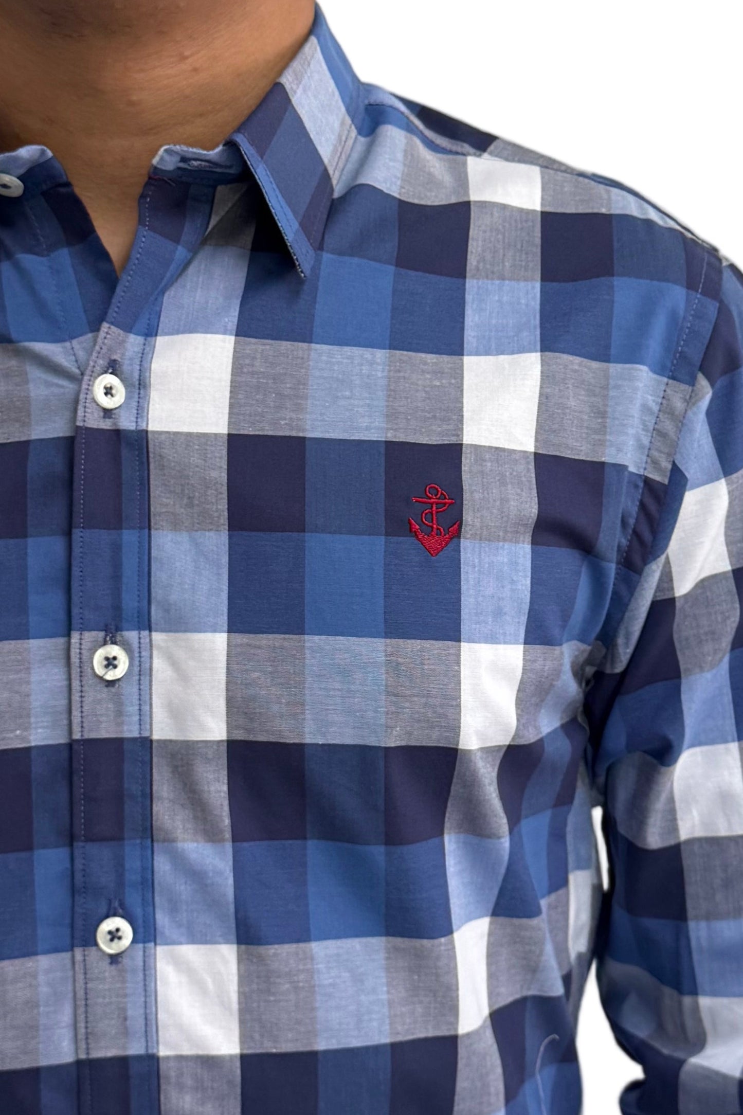 Camisa Azul Rey  Cuadros Navy Y Blanco A Roja