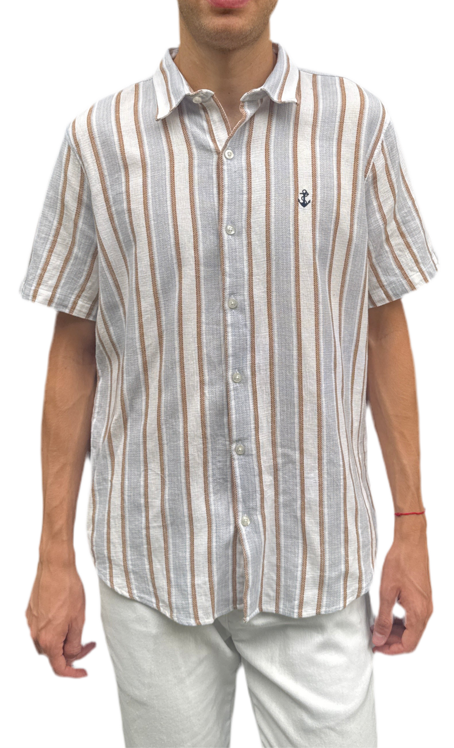 Shirt in Sky textures with white and brown stripes