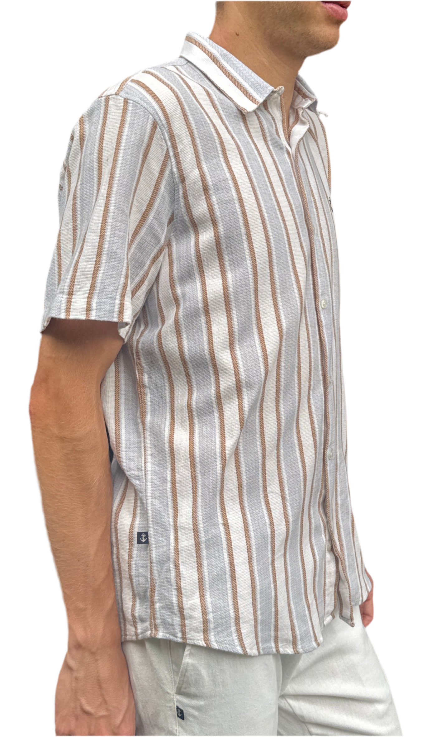 Shirt in Sky textures with white and brown stripes