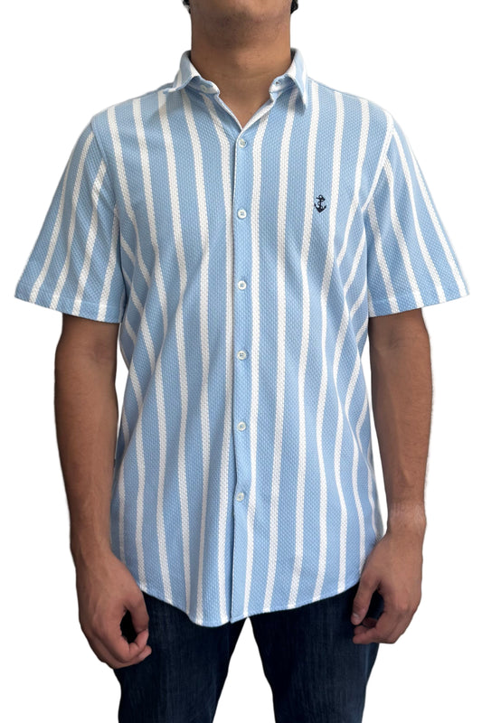 Camisa en texturas Blanco Rayas Azul Claro