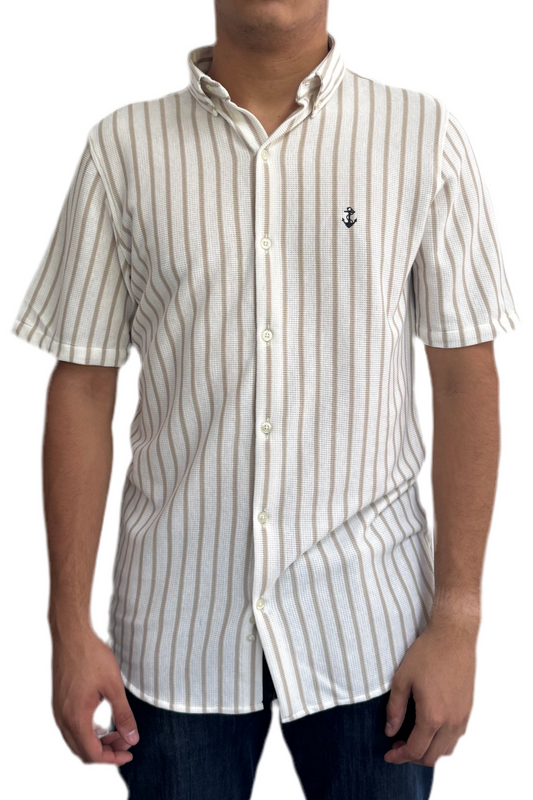 Camisa en texturas Blanco Rayas Beige