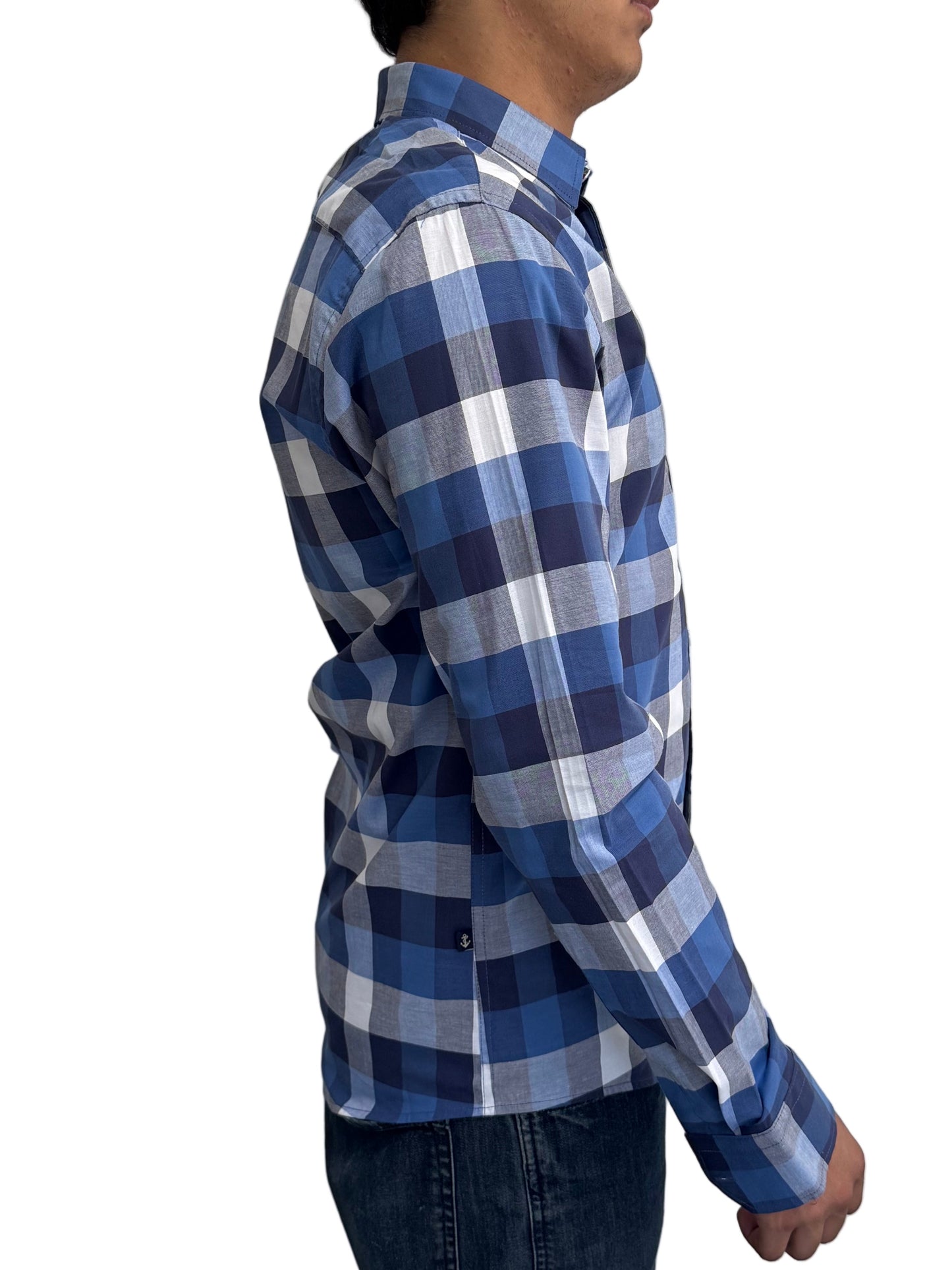 Camisa Azul Rey  Cuadros Navy Y Blanco A Roja