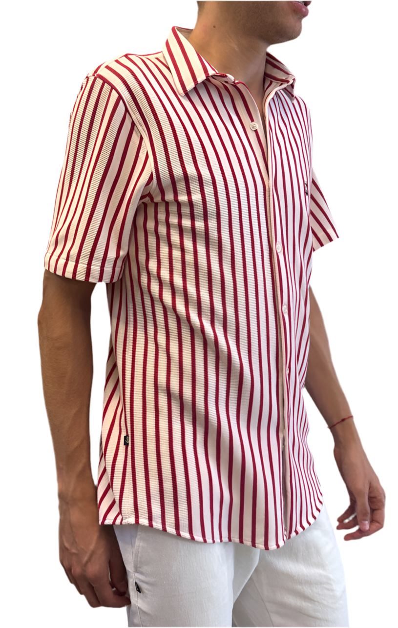 Camisa en texturas Blanco Rayas Roja
