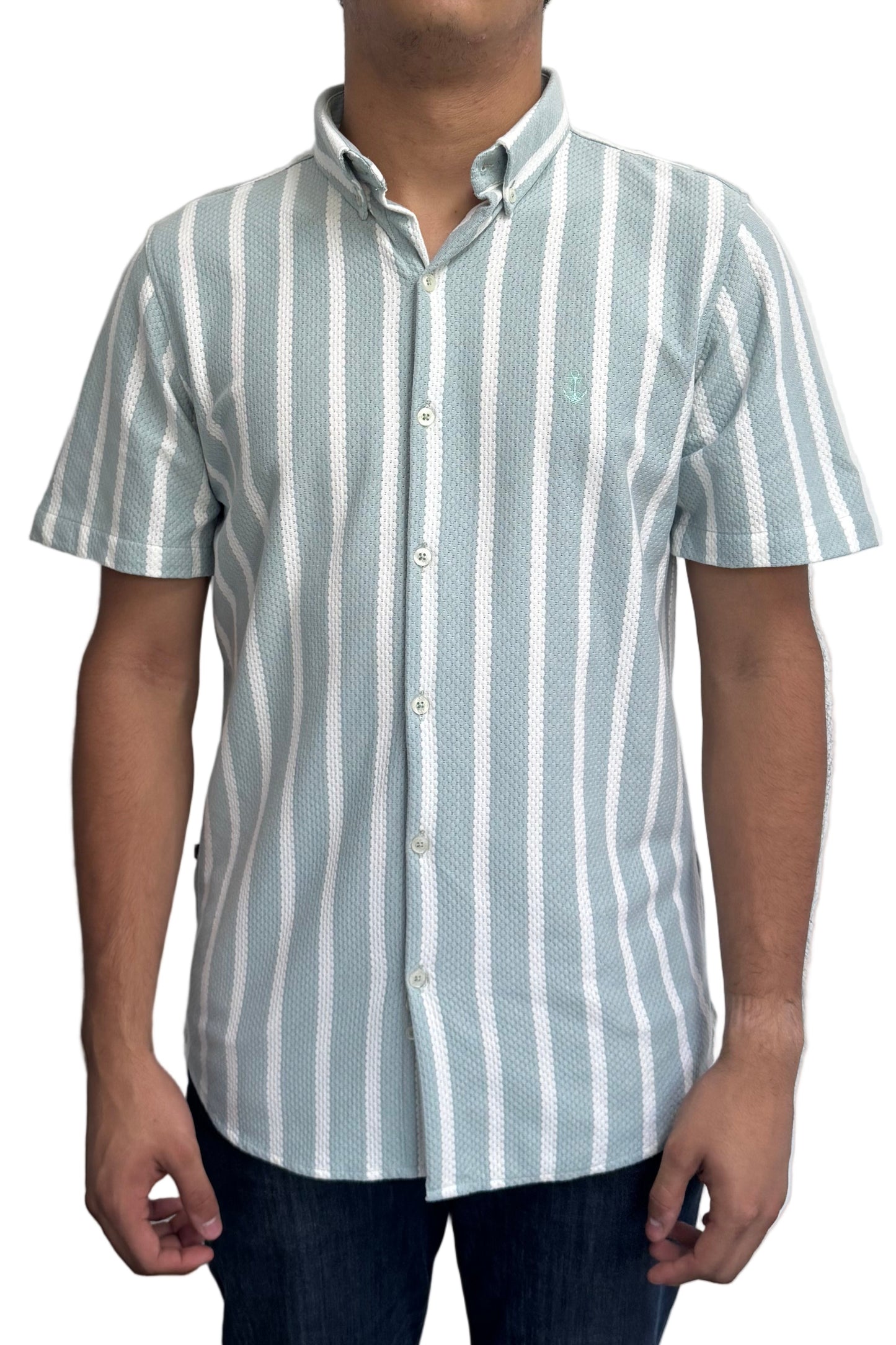Camisa en texturas Verde Menta Rayas Blancas