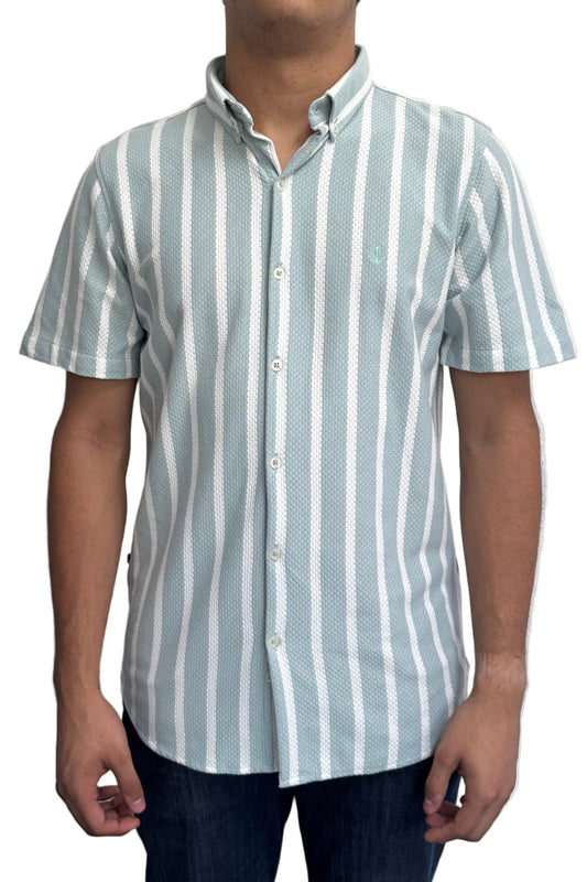 Camisa en texturas Verde Menta Rayas Blancas