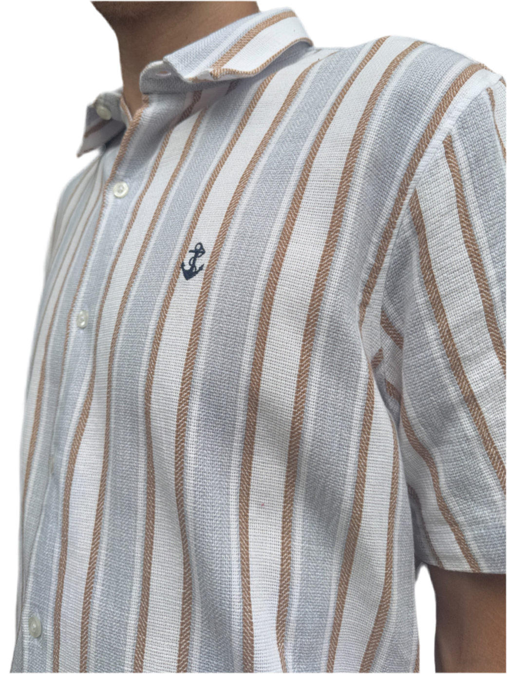 Shirt in Sky textures with white and brown stripes