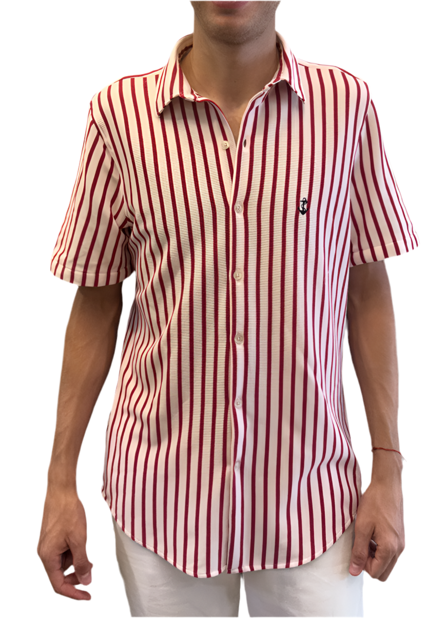 Camisa en texturas Blanco Rayas Roja