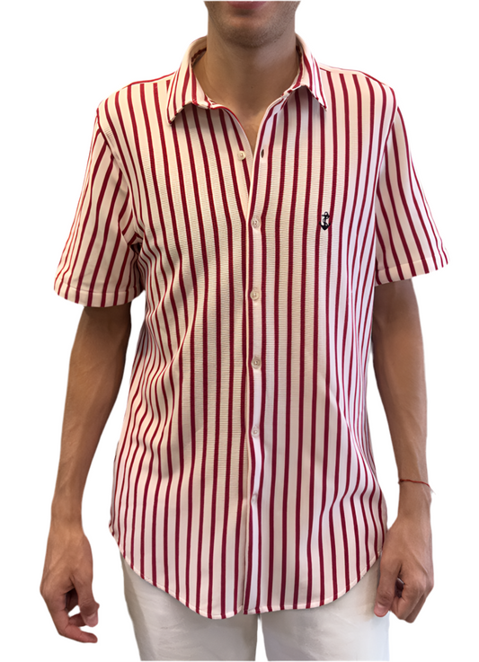 Camisa en texturas Blanco Rayas Roja