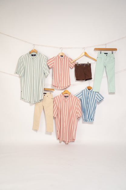 Camisa de niño en texturas verde menta rayas blancas