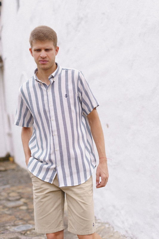 Camisa en texturas Blanco rayas Navy