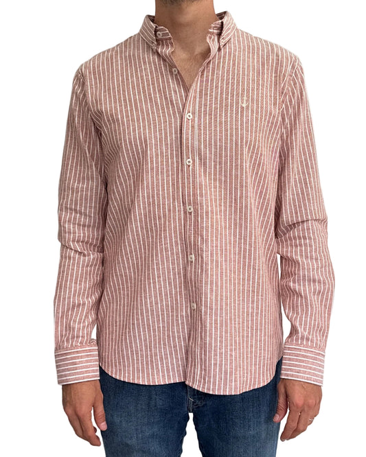 Camisa de Lino Terracota y Rayas Blancas