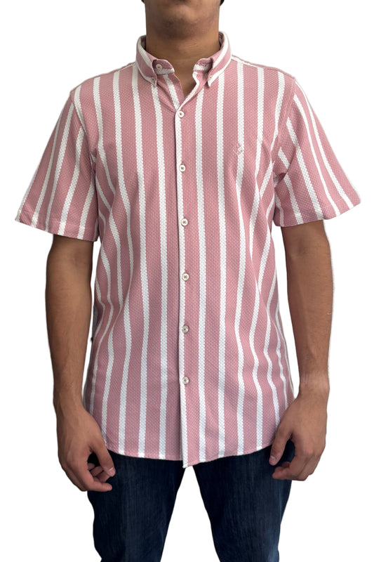 Camisa en texturas Rosado Rayas Blancas