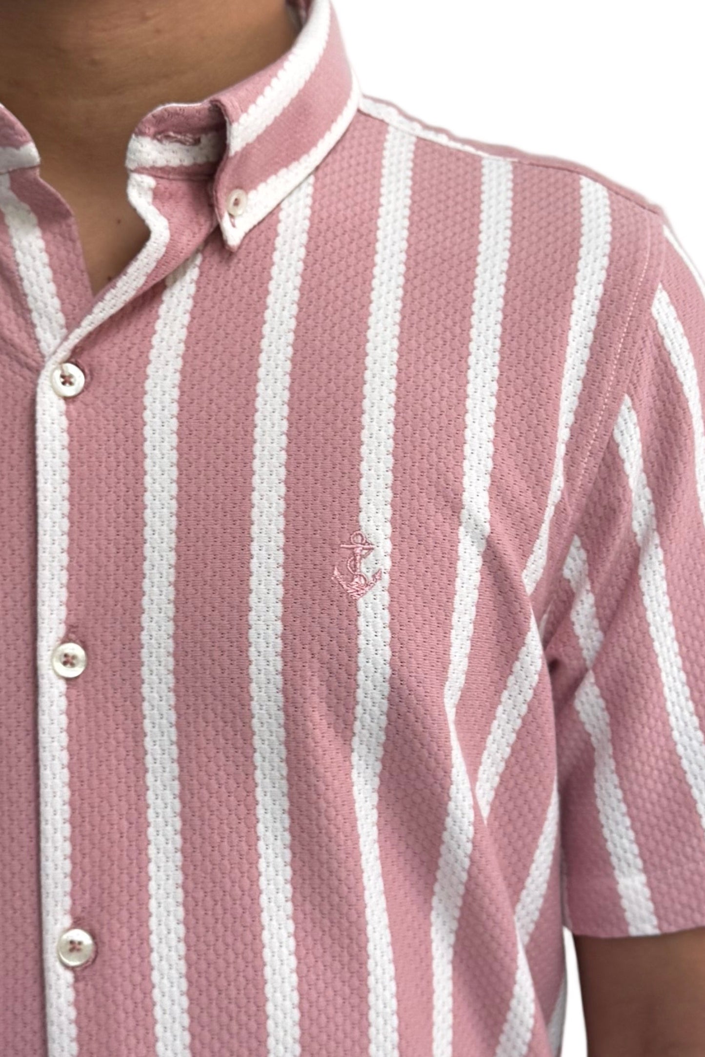 Camisa en texturas Rosado Rayas Blancas
