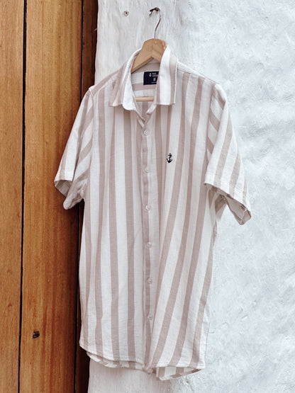 Shirt in Beige Textures with White Stripes