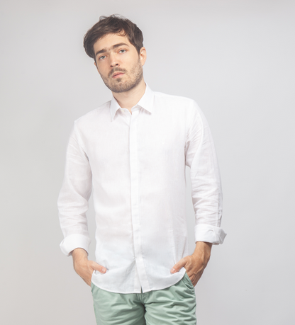 Camisa Lino Blanca a blanca sin boton