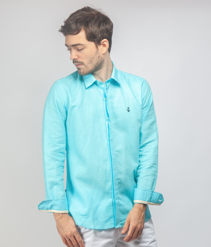 Camisa Lino Aguamarina