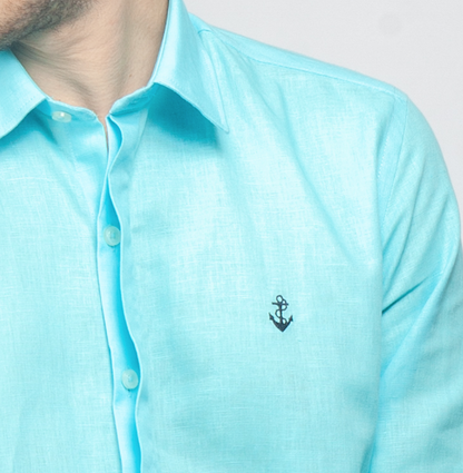 Camisa Lino Aguamarina