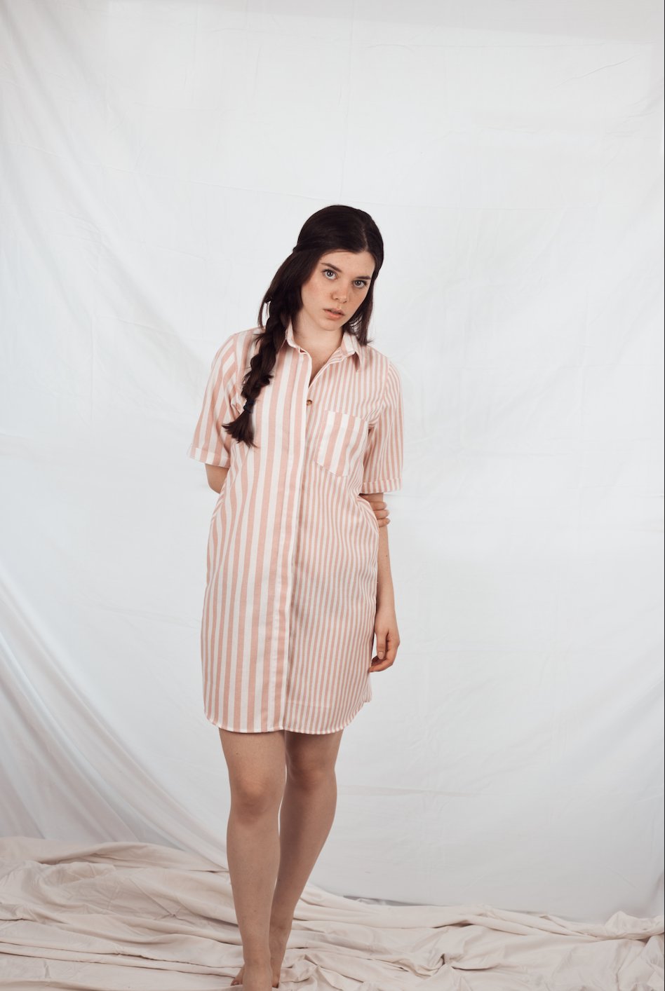 Vestido Rayas Blancas y Rosadas
