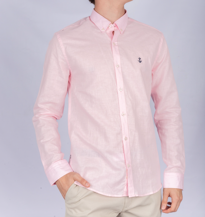 Camisa Lino Rosada A Navy