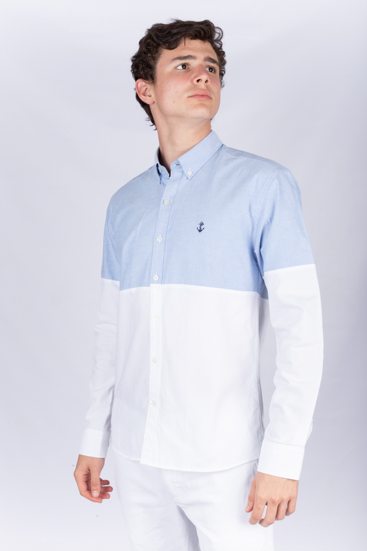 Camisa Oxford Blanca y Azul