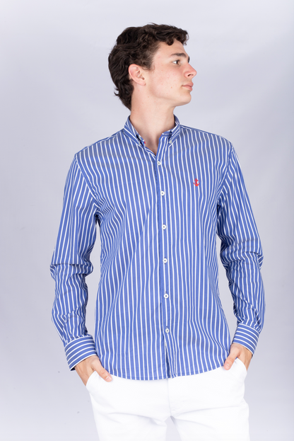 Camisa Azul Rayas Blancas