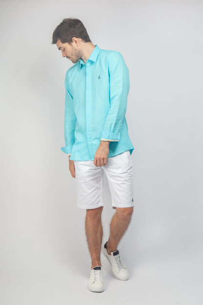 Camisa Lino Aguamarina